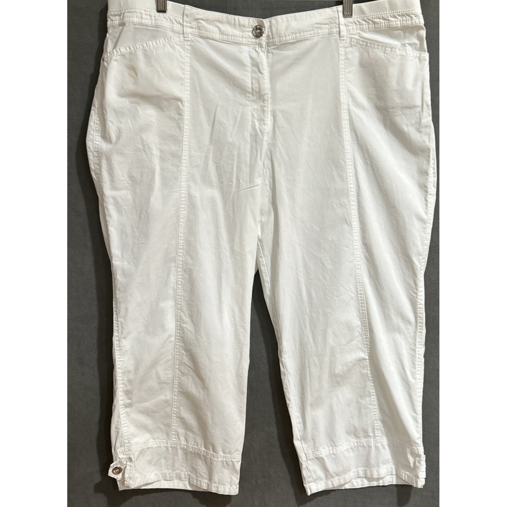 St. Tropez Pants 20W White Crop Capri Comfort Waistband Lightweight Stretch Pkts